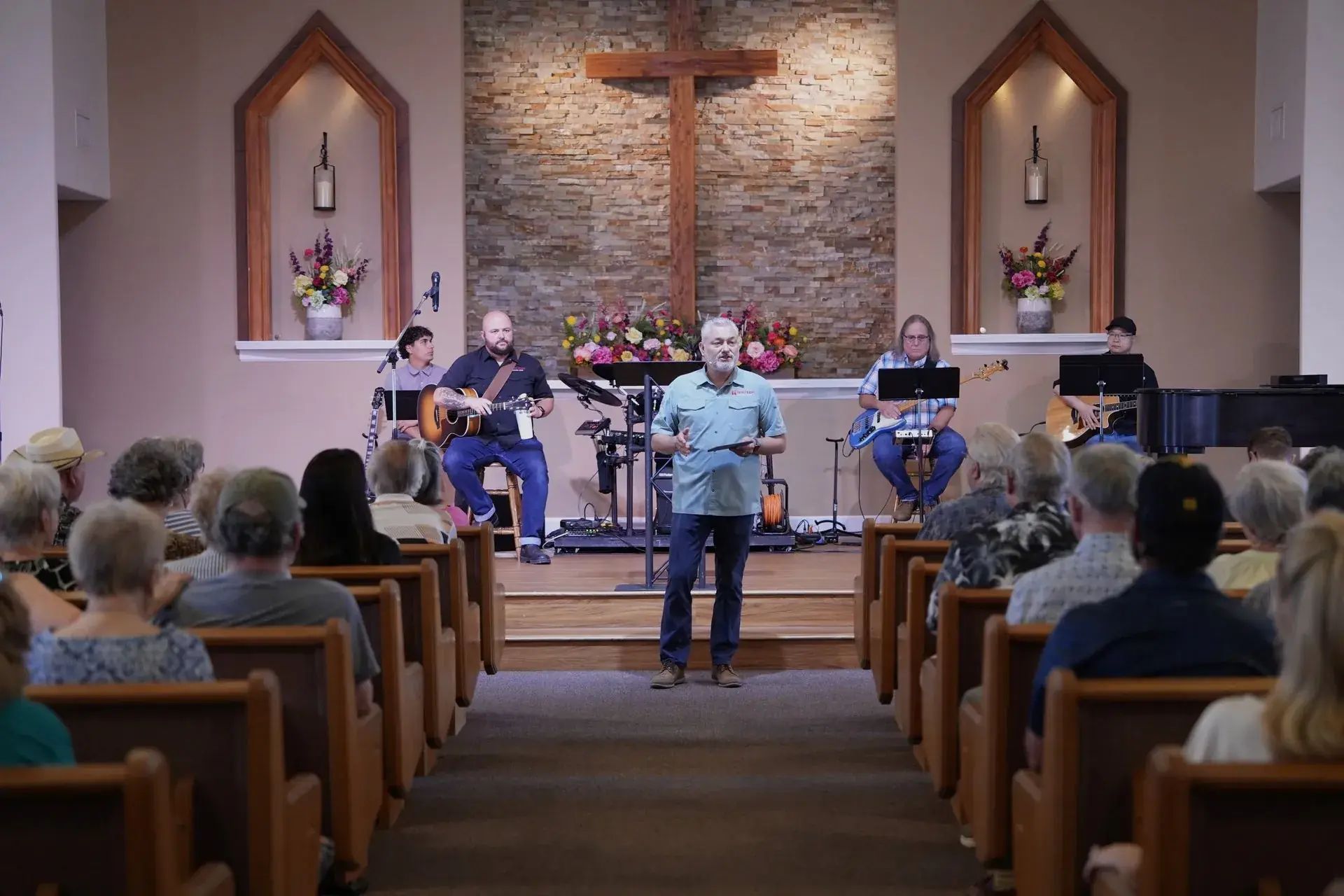 The New Hope sanctuary mid-worship during a Sunday service in Clovis